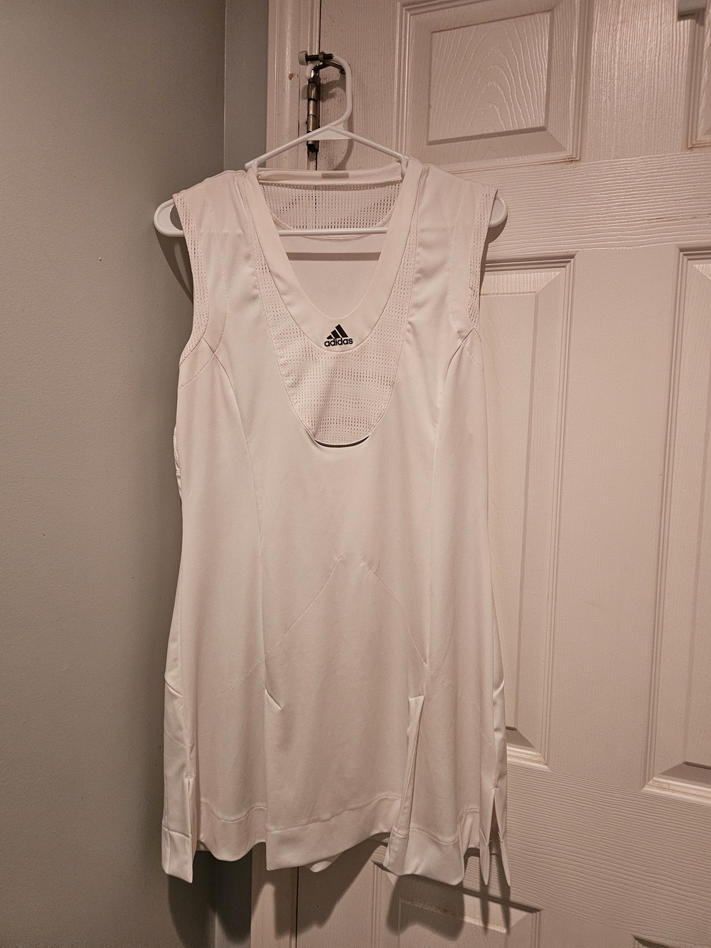 White Adidas Climacool Performance Tennis Dress featuring a mesh racerback upper